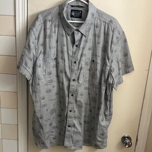Carhartt Men’s Short Sleeve Button-Down Shirt in Light Gray with Subtle Print